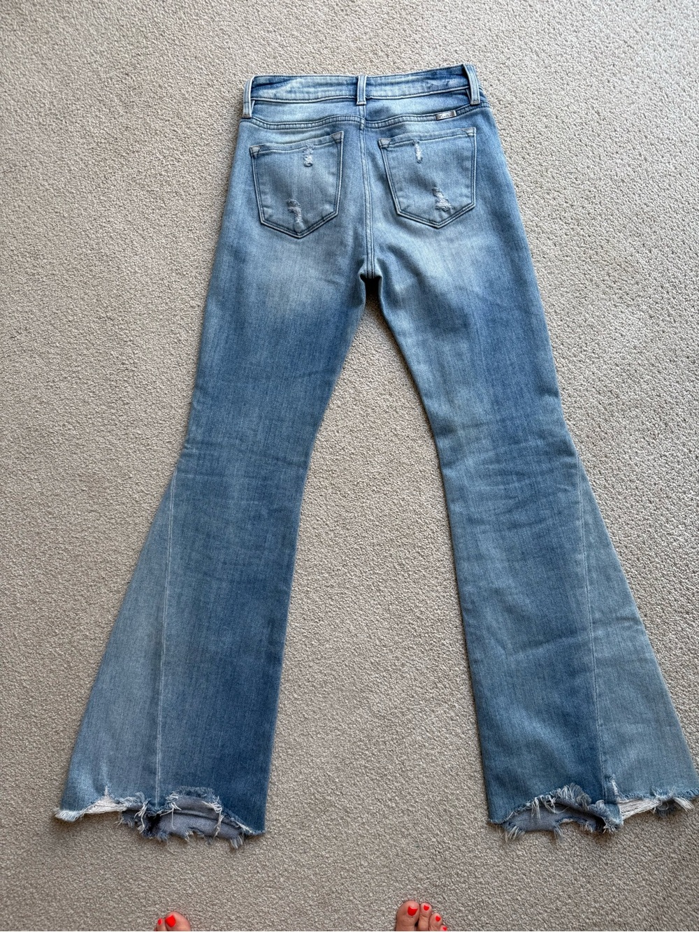 KanCan Distressed Flare Jeans Light Wash Raw Hem High Rise Denim - Picture 16 of 16